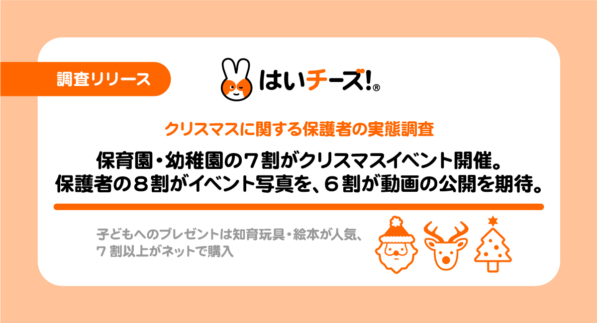 クリスマスに関する保護者の実態調査 保育園 幼稚園の約7割が お楽しみ会 発表会 などのクリスマスイベントを開催 保護者の約8割がイベント写真の公開を 約6割が動画の公開を期待 千株式会社